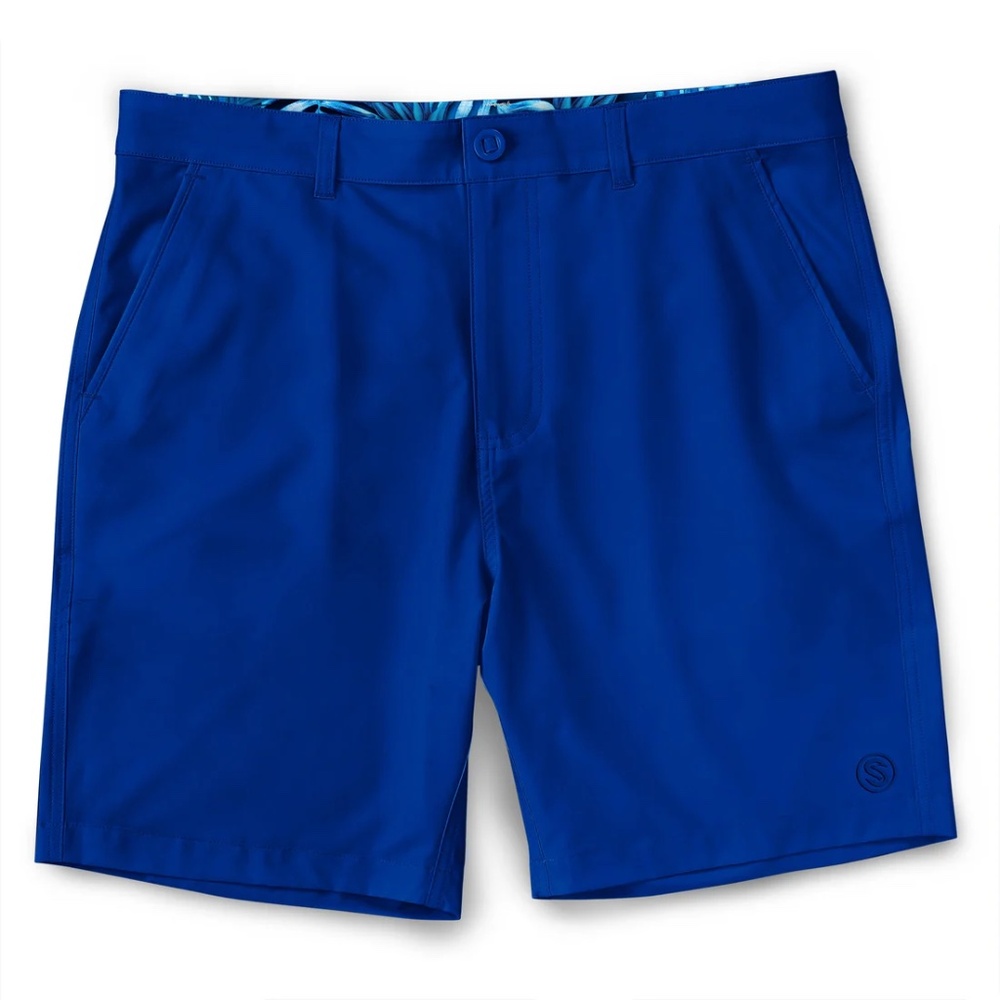 NWT Scales All Tides Golf Shorts Mens Blue Stretch Swim Hybrid Pockets Logo